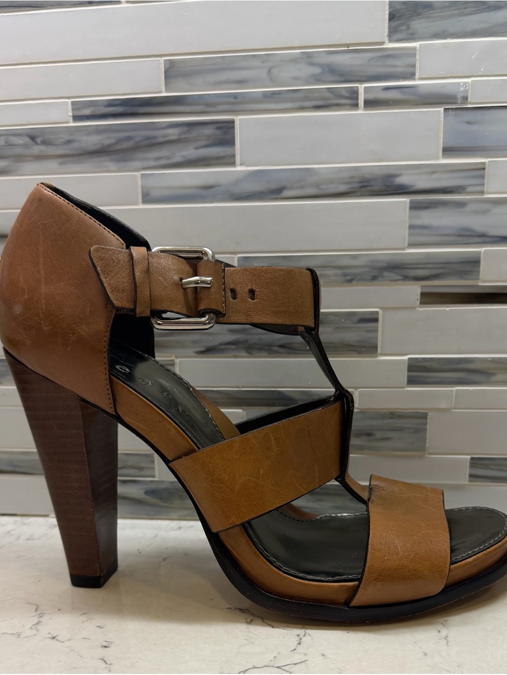 Theory Brown Leather Strappy High Heel Sandals